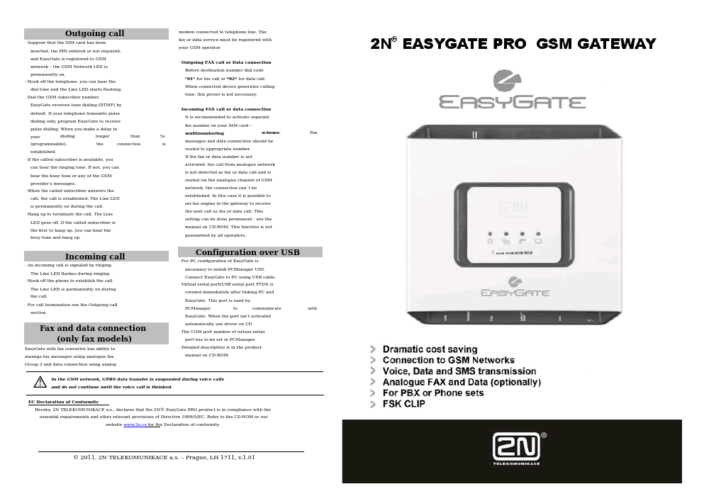 Fixed line replacement with 2N EasyGate PRO - Quick Start, 1711 v1.01