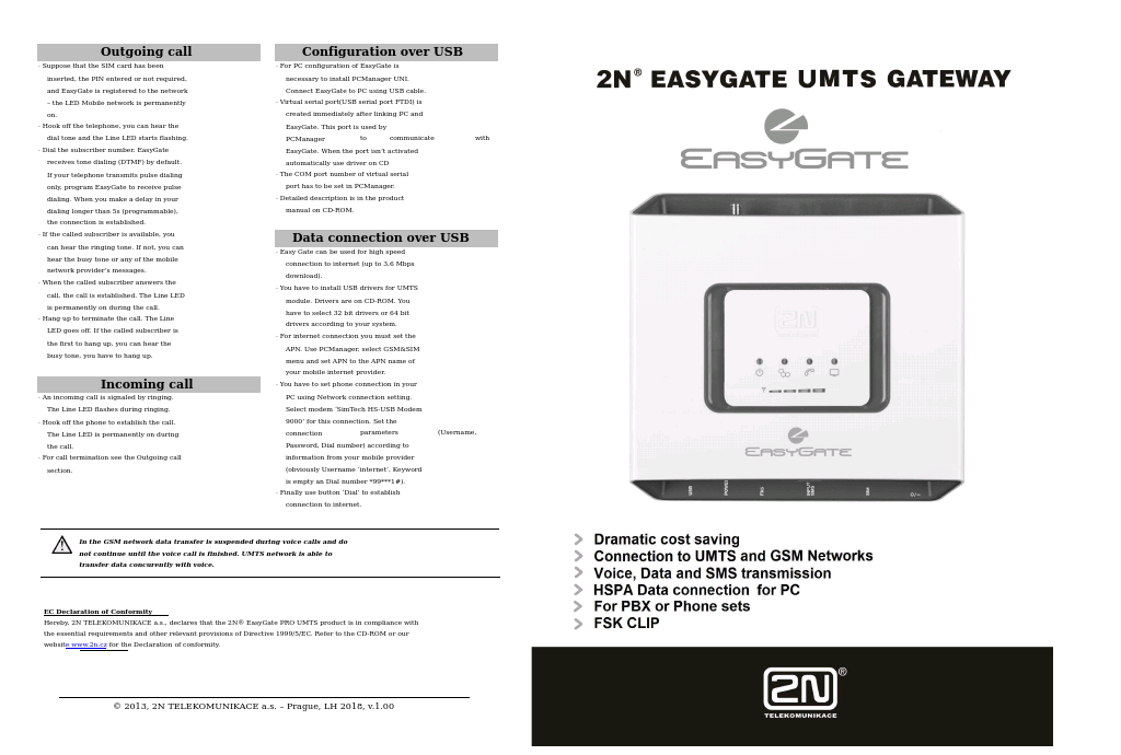 Fixed line replacement with 2N EasyGate PRO UMTS - Quick Start, 2018 v1.00