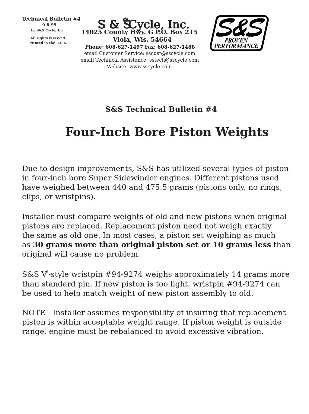 Four-Inch Bore Piston Weights