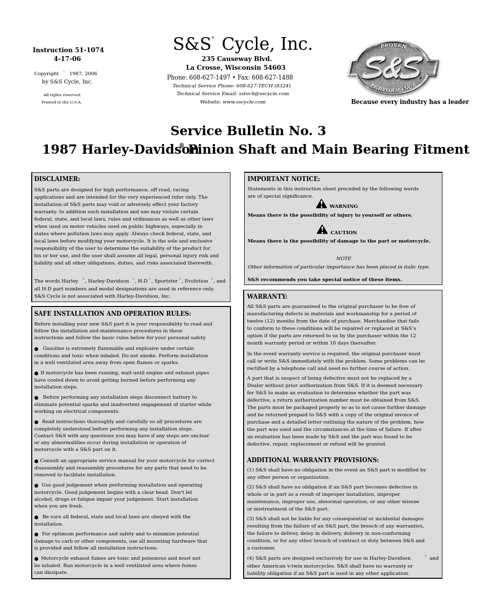 Harley-Davidson 1987 Pinion Shaft and Main Bearing Fitment
