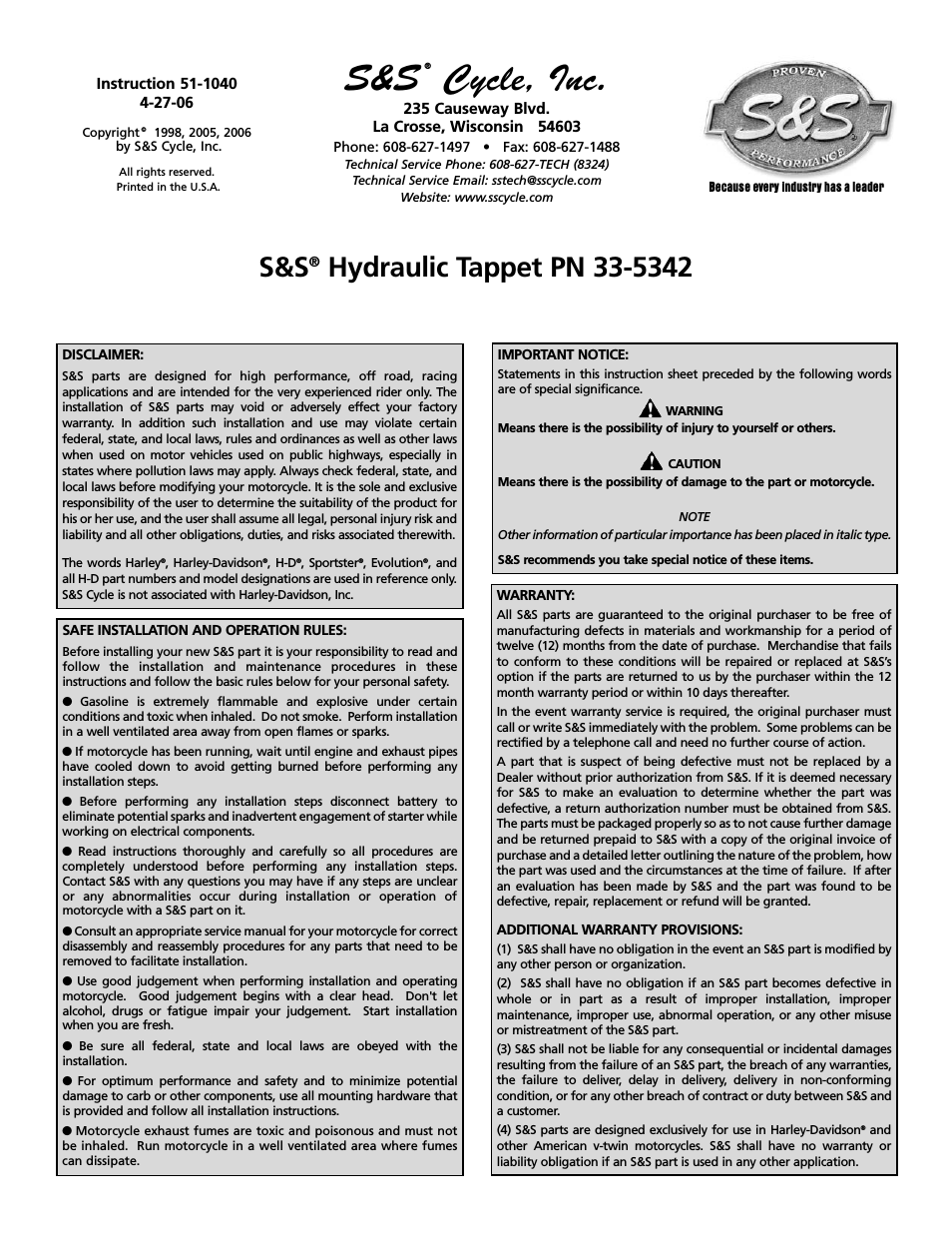 Hydraulic Tappet PN 33-5342