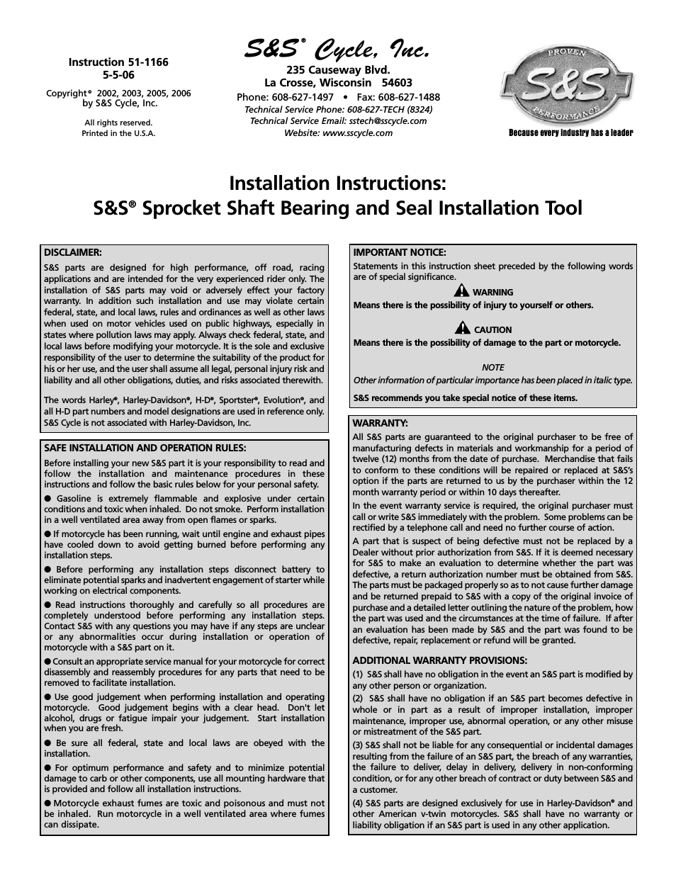 Sprocket Shaft Bearing and Seal Installation Tool