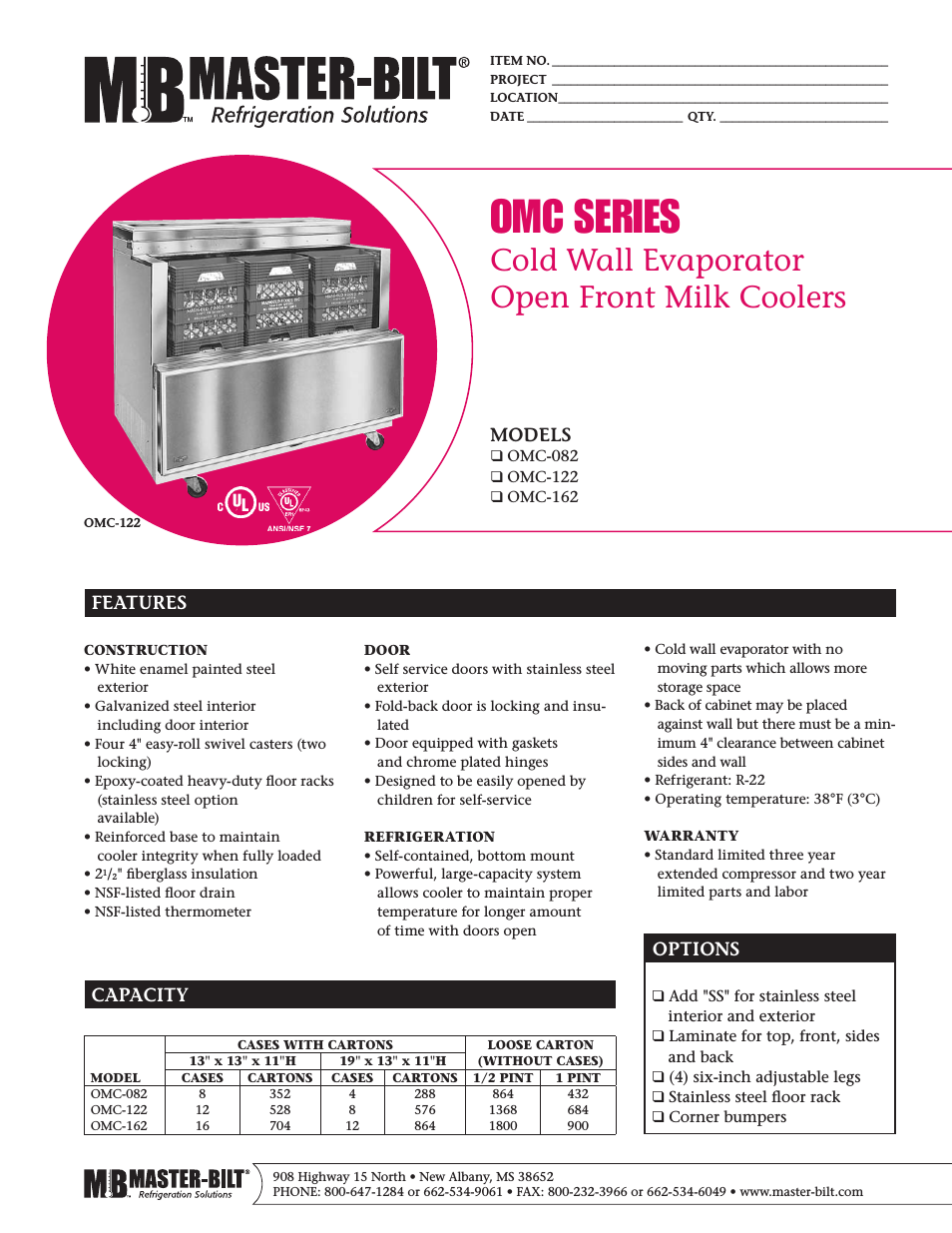 Cold Wall Evaporator Open Front Milk Coolers OMC Series