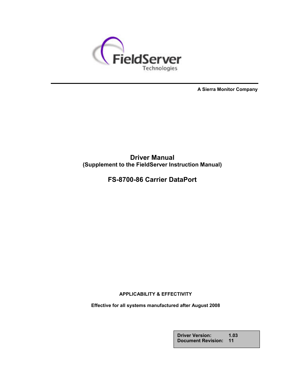 Carrier DataPort FS-8700-86
