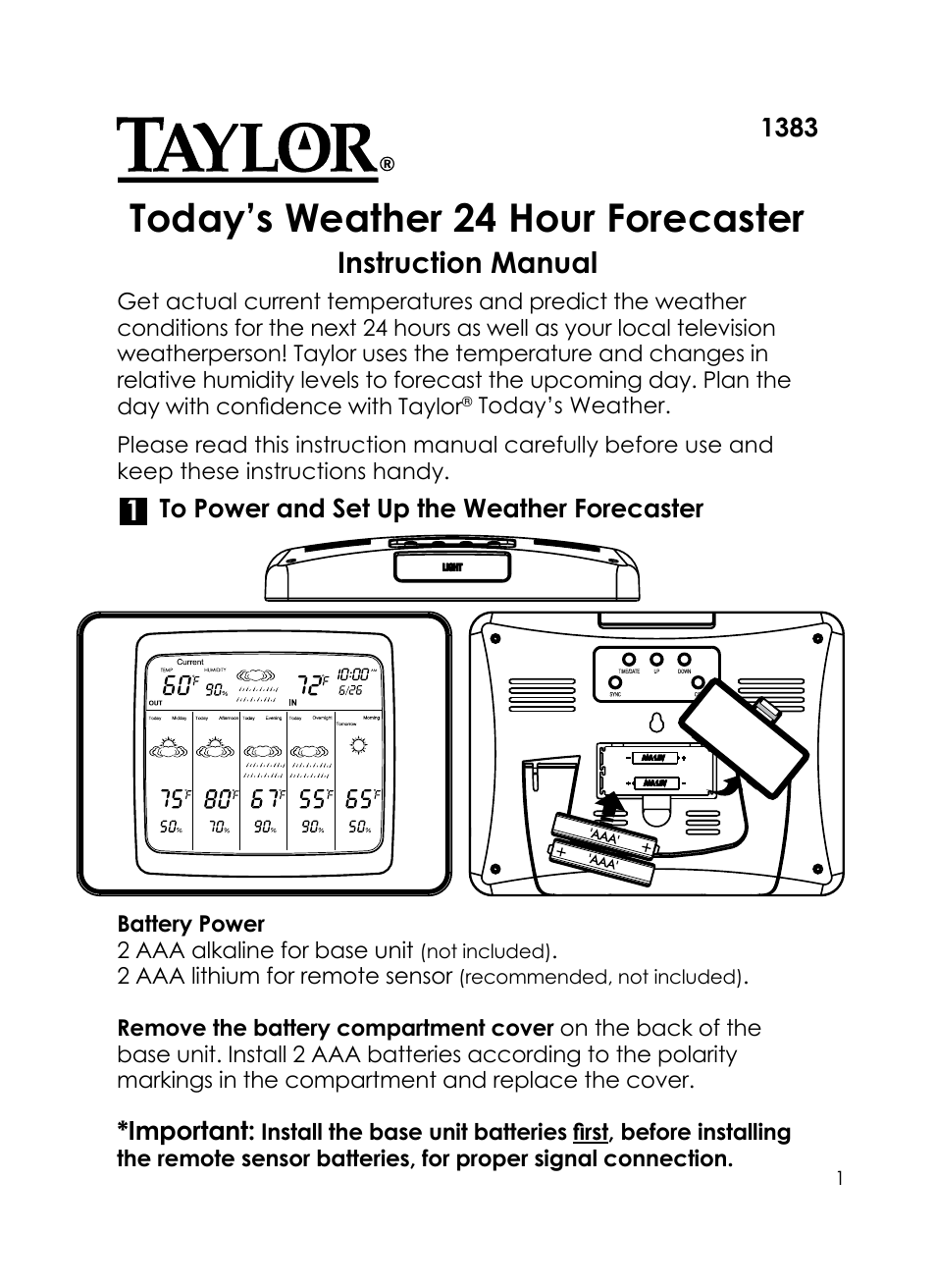 Today's weather 24 hour forecaster 1383