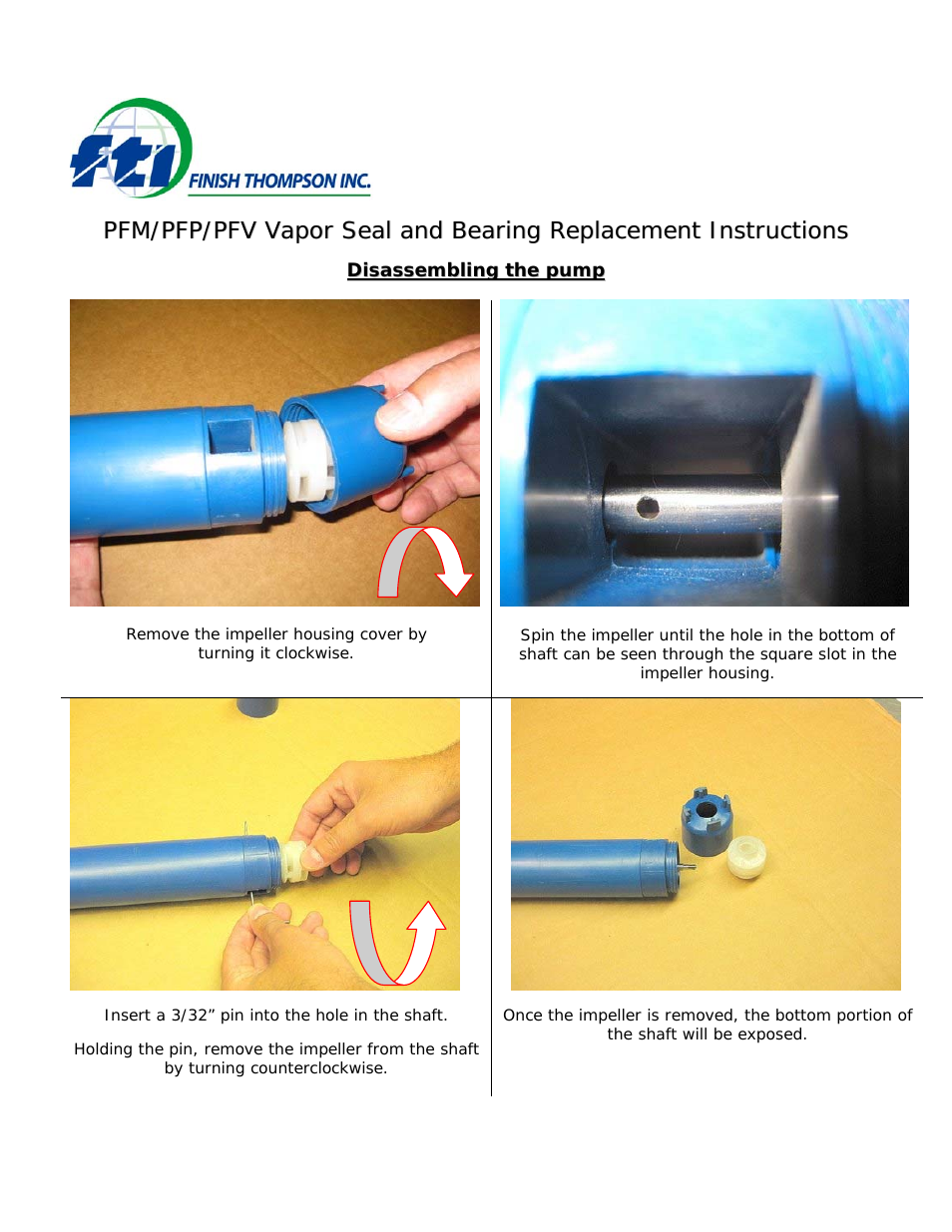 PFM/PFP/PFV Vapor Seal and Bearing Replacement