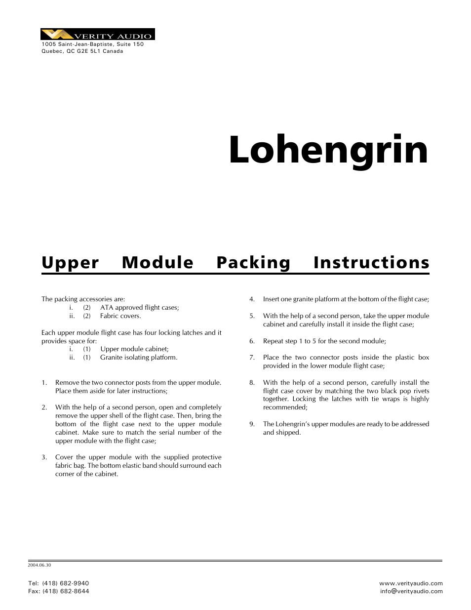 Lohengrin IIS - Packing / Unpacking Instructions for Monitor