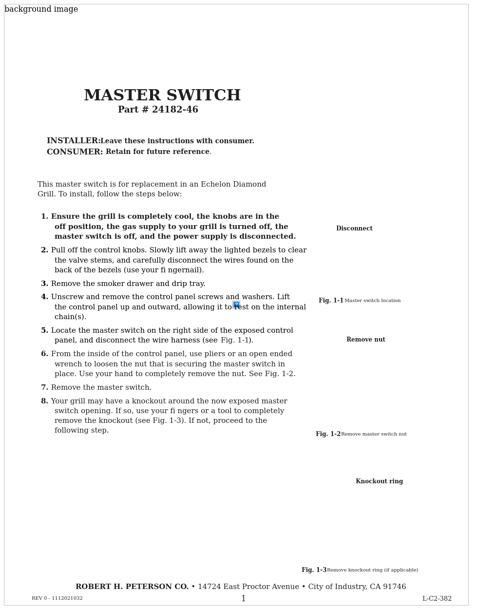 Echelon Diamond Master Switch Replacement Instructions