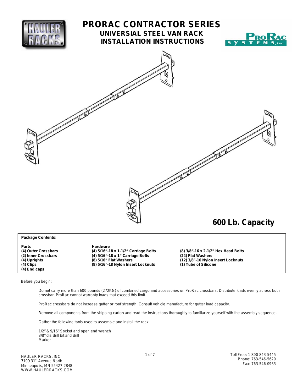 Universal Steel Van Rack (SV2-1)