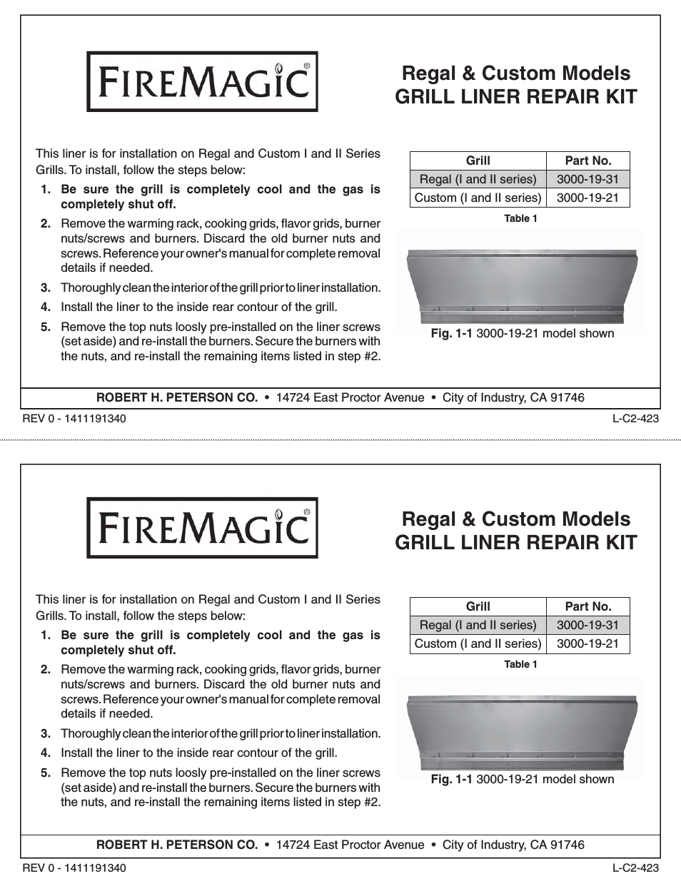 Regal and Custom Grill Liner Repair Kit