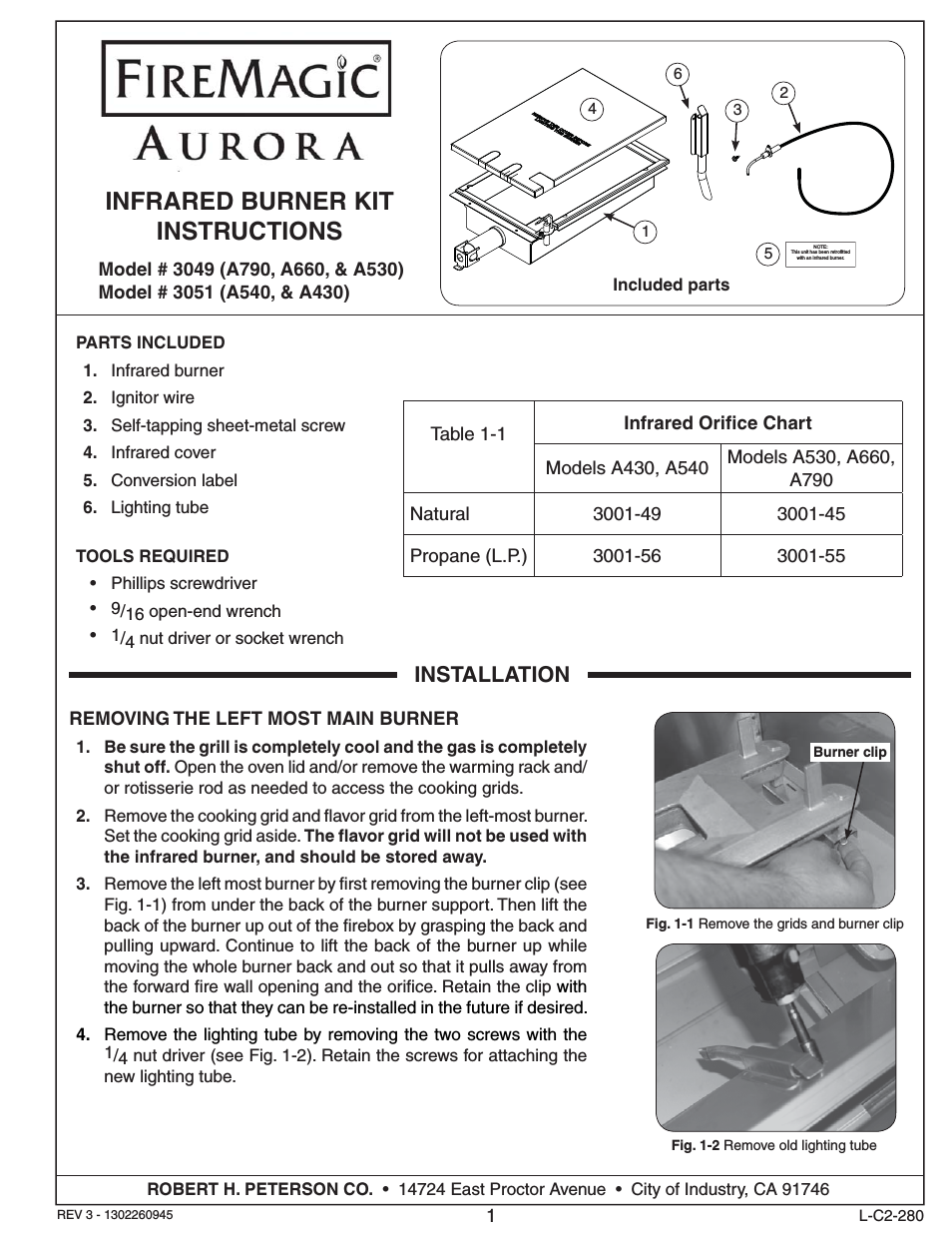 3049 Aurora Infrared Burner Kit Installation