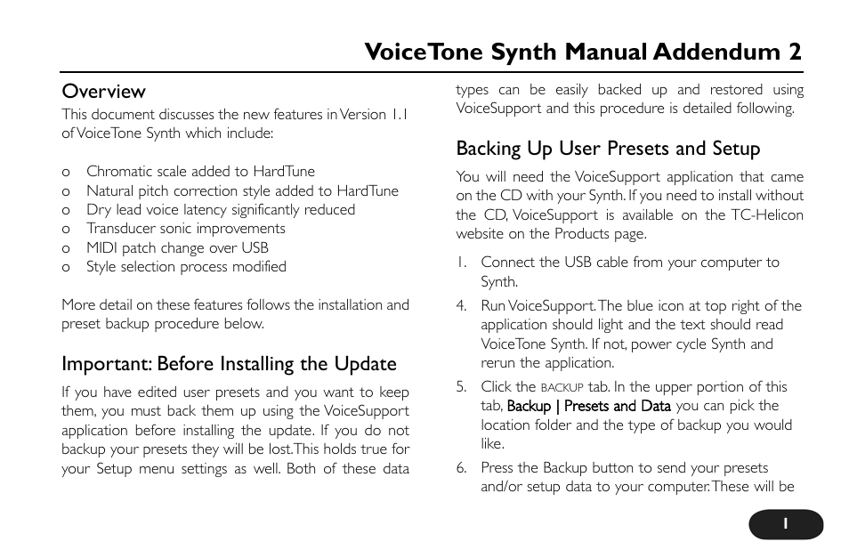 VoiceTone Synth Manual Addendum