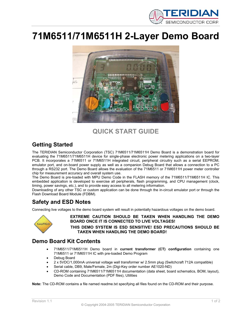 71M6511 2-Layer Demo Board