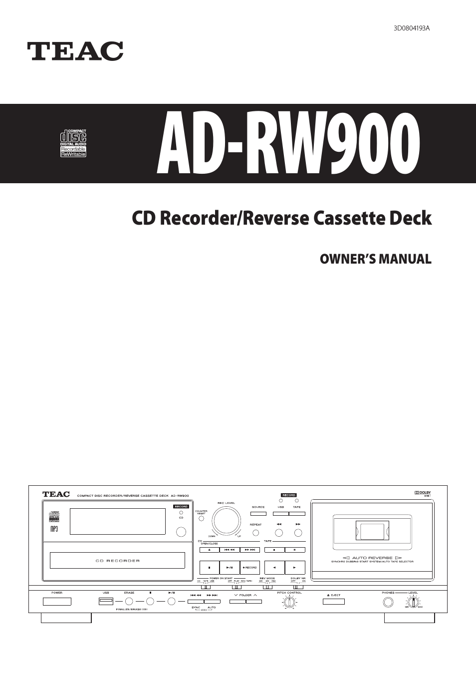 CD Recorder/Reverse Cassette Deck AD-RW900