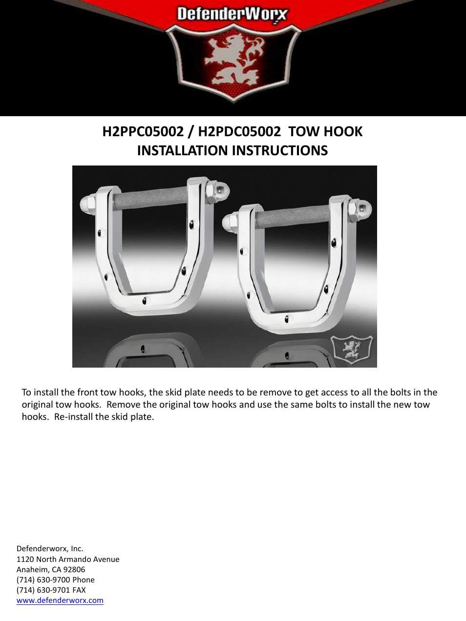 H2 TOW HOOKS