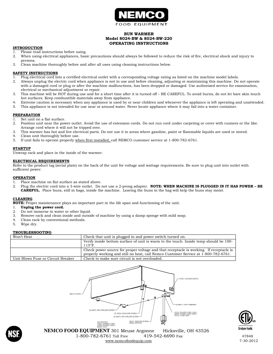 Bun_Food Warmers 8024BW - Operations Manual