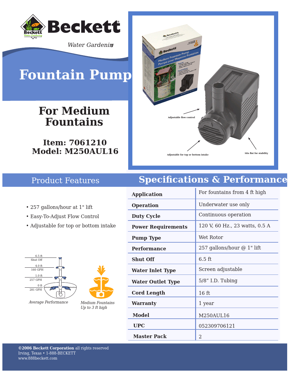 Fountain Pump M250AUL16