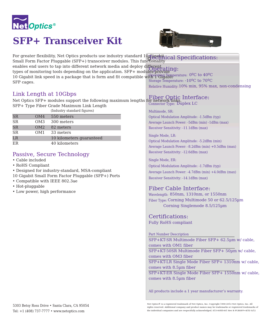 SFP+ Transceiver Kit