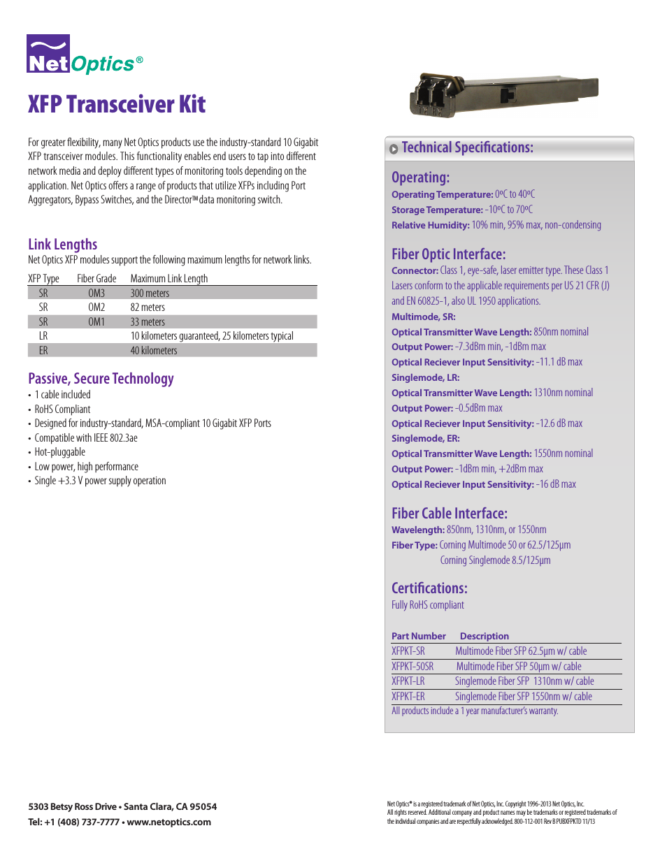 XFP Transceiver Kit