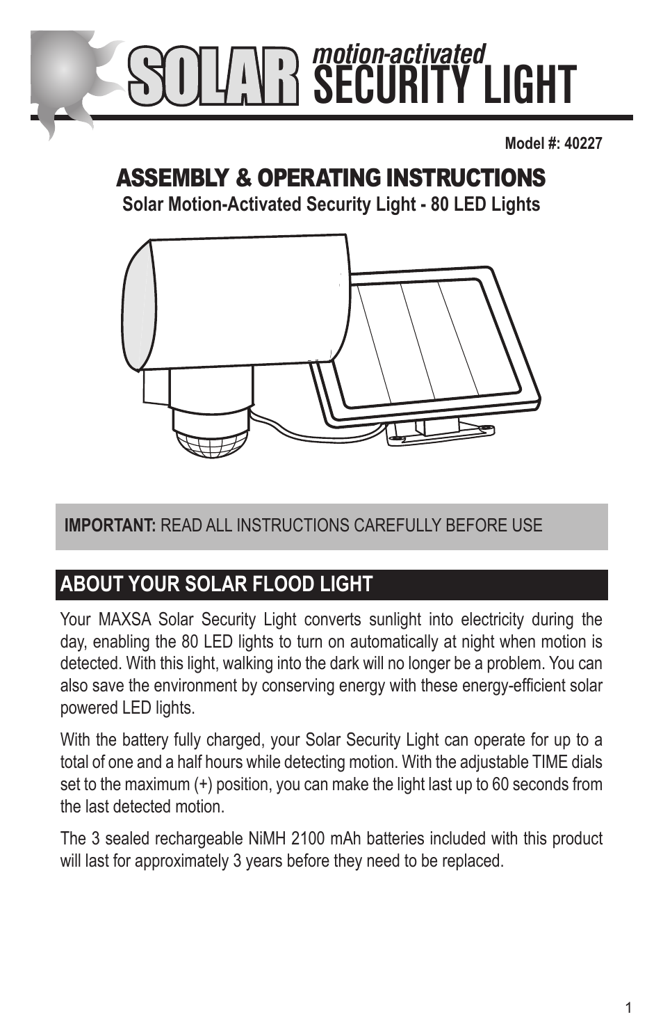 Solar-Powered Aluminum 80 LED Solar Security Light