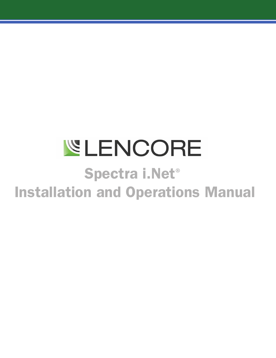 Spectra i.Net: Installation and Operations Manual