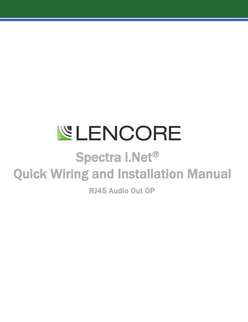 Spectra i.Net: Quick Installation Guide