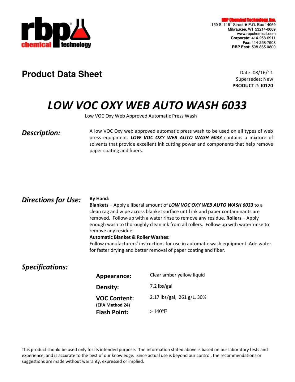 J0120 LOW VOC OXY WEB AUTO WASH 6033