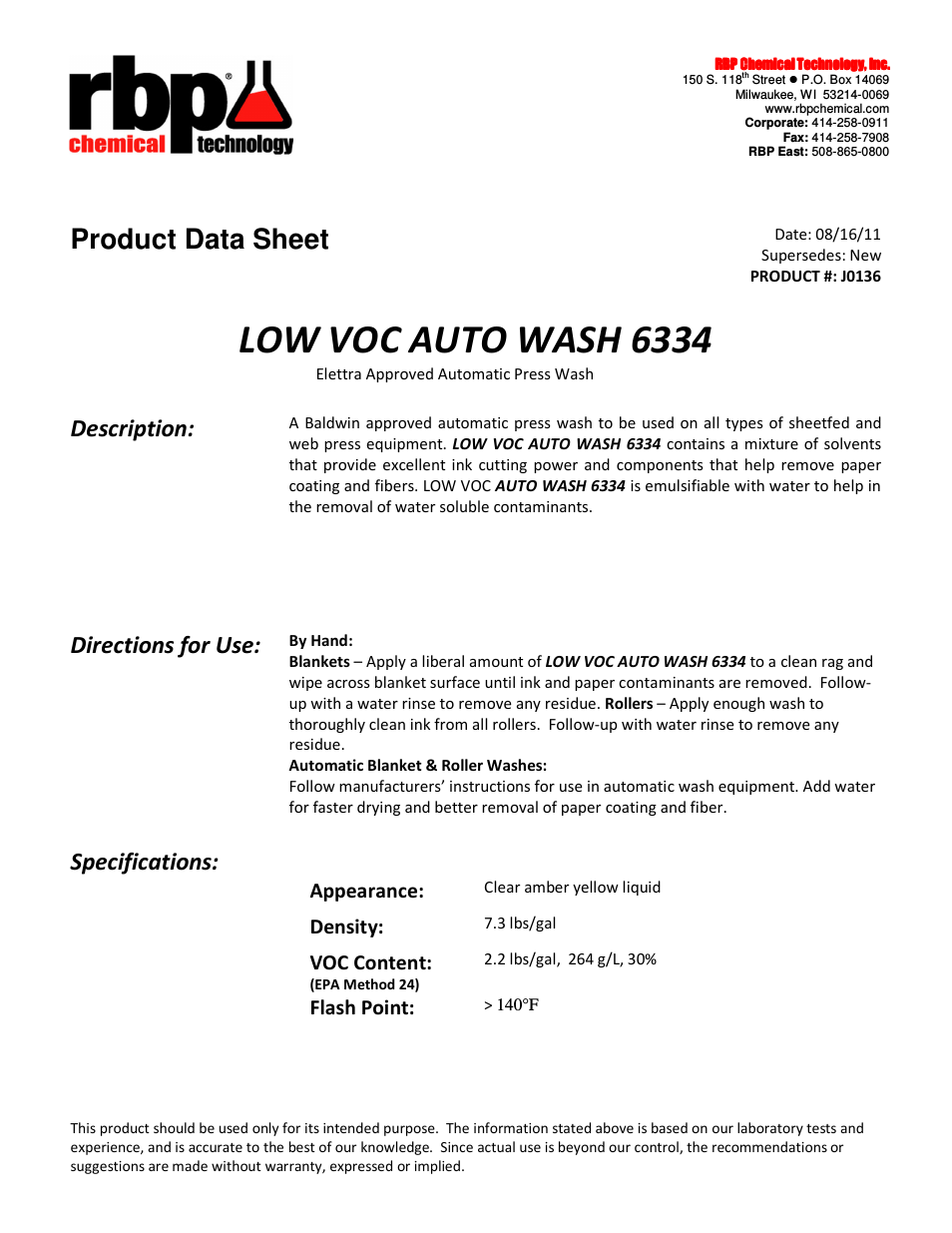 J0136 LOW VOC AUTO WASH 6334