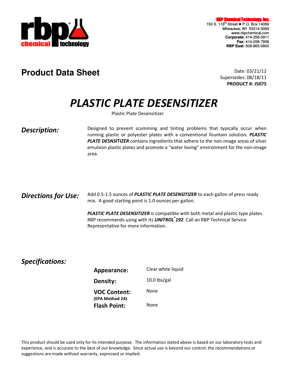 J5075 PLASTIC PLATE DESENSITIZER