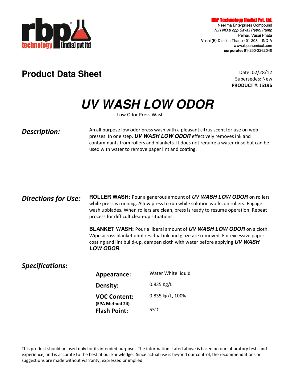 J5196 UV WASH LOW ODOR