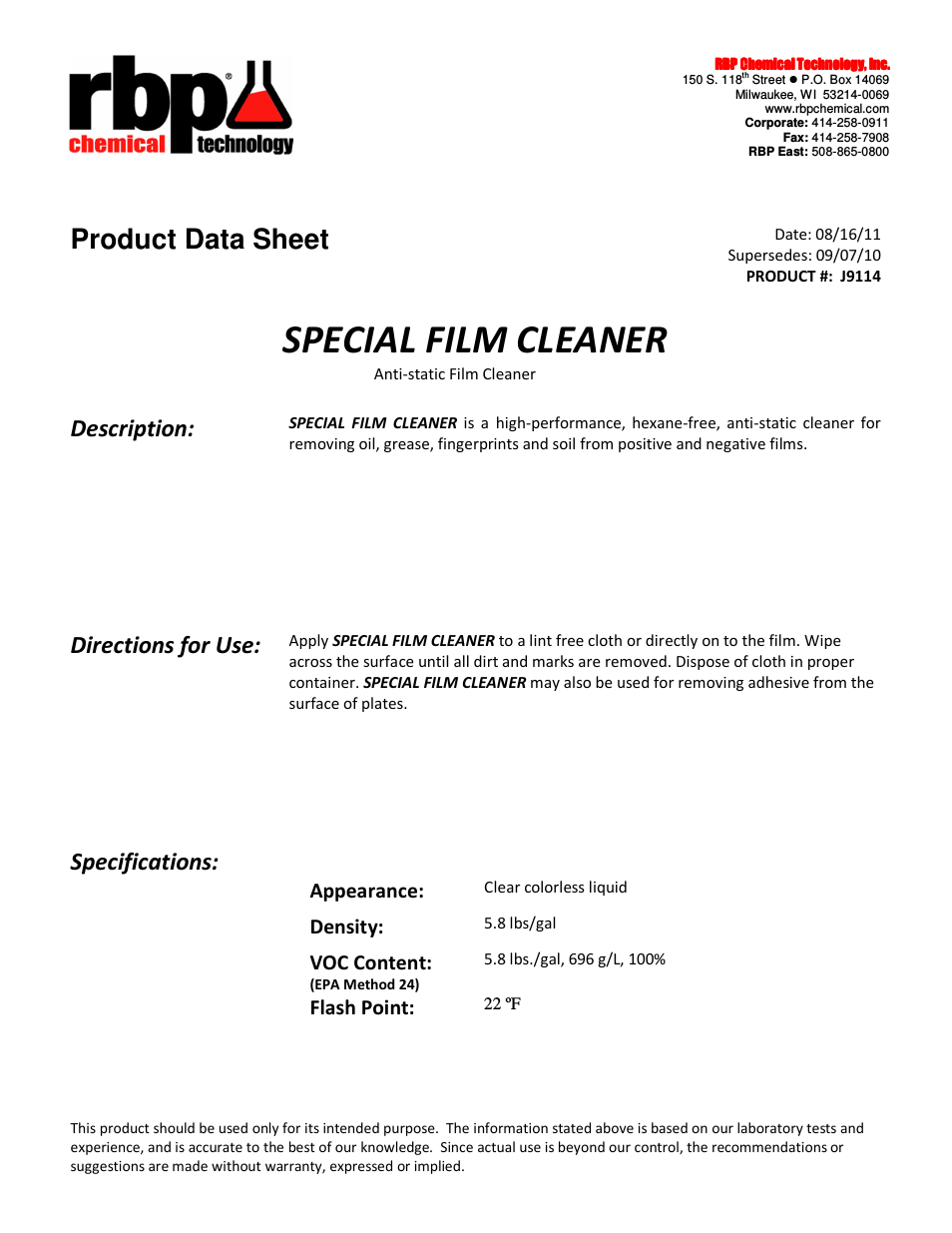 J9114 SPECIAL FILM CLEANER