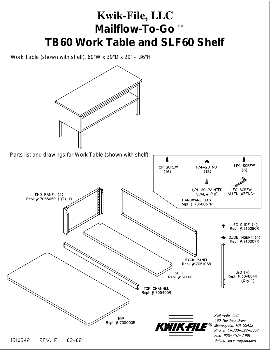 TB60 Work Table & SLF60 Shelf
