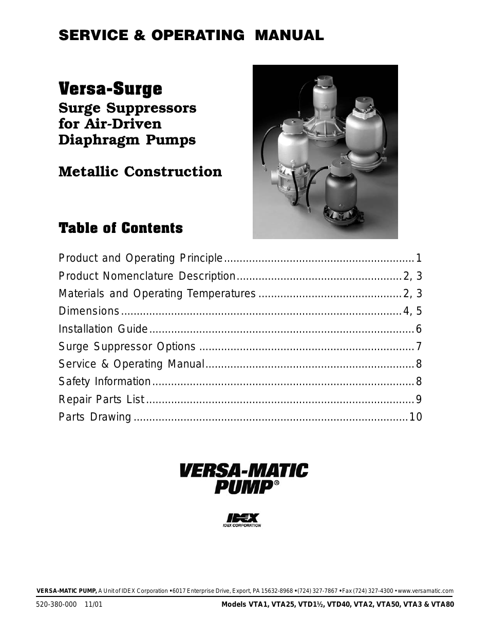 Versa-Surge Surge Suppressors for Air-Driven Diaphragm Pumps Metallic