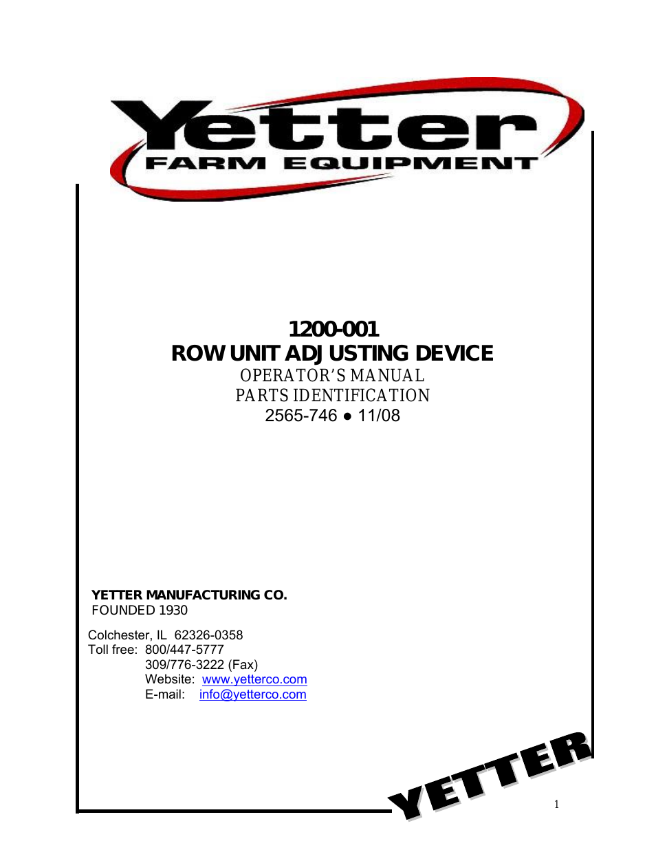 1200-001 Row Unit Adjusting Device