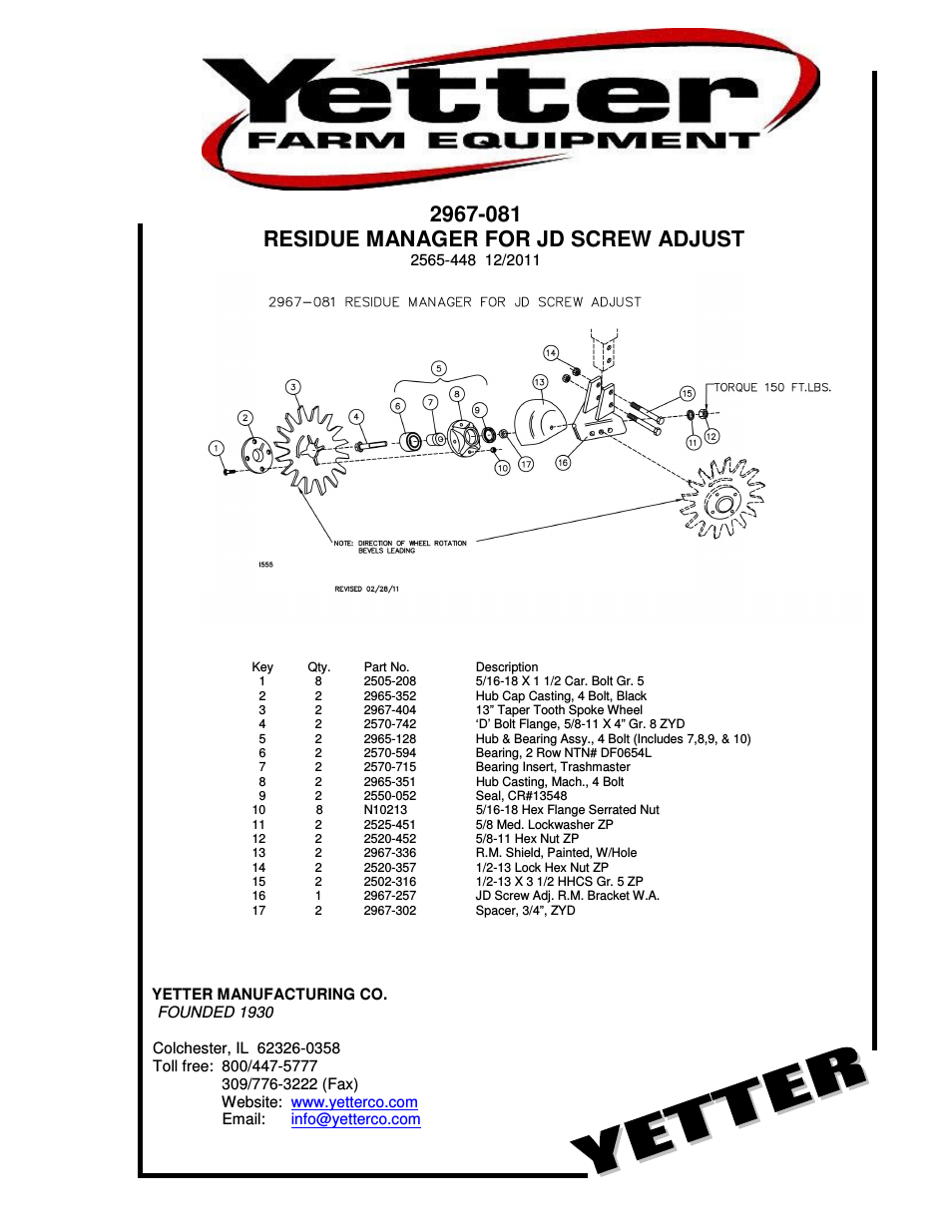 2967-081 Residue Manager for JD Screw Adjust