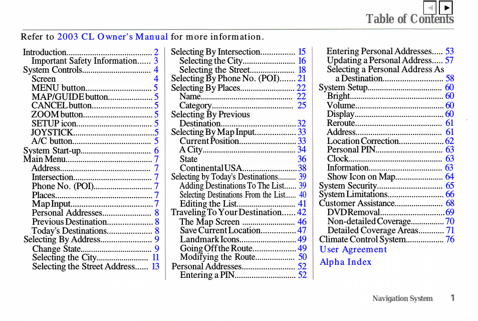 2003 CL - Navigation Manual