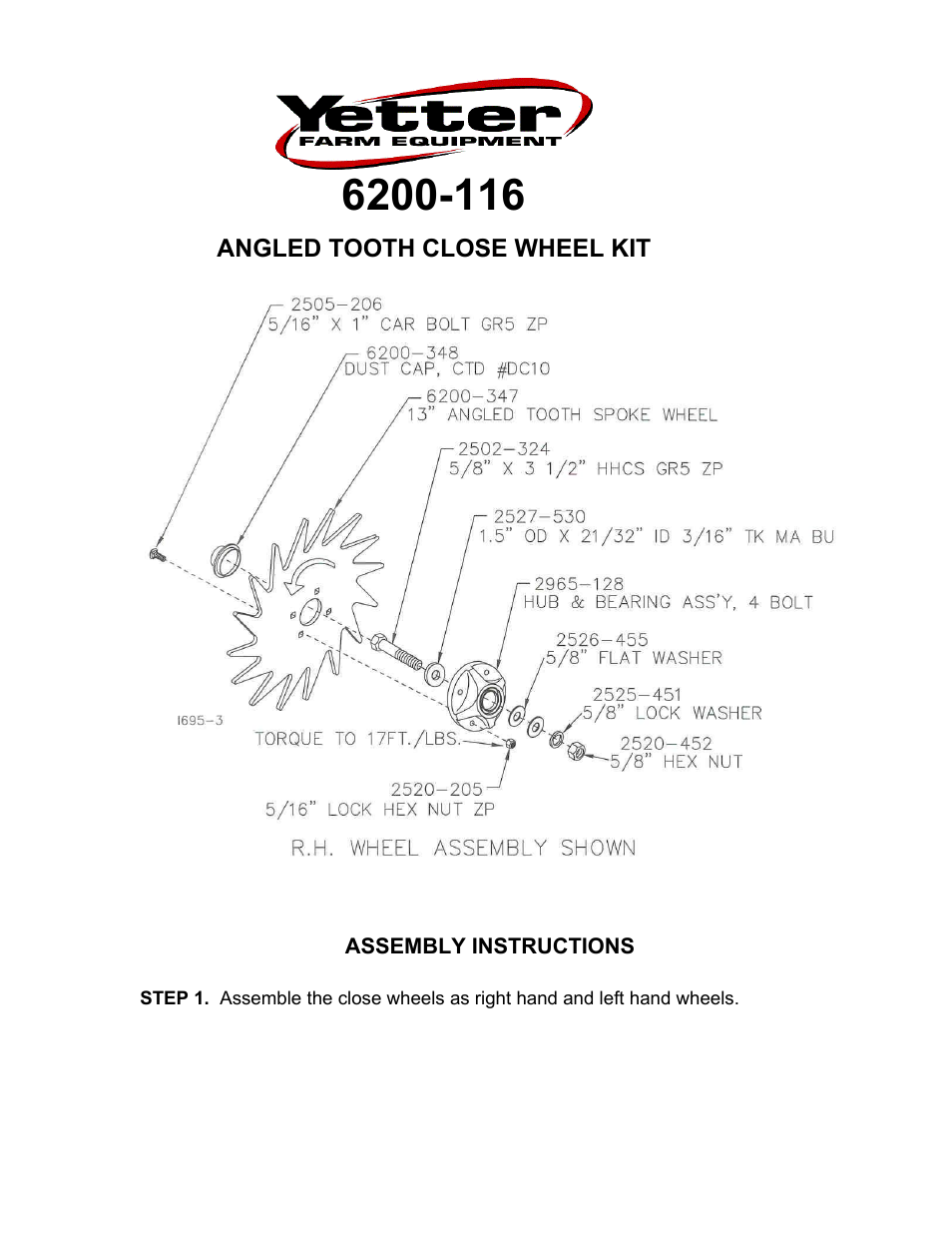 6200-116 Angled Tooth Close Wheel Kit