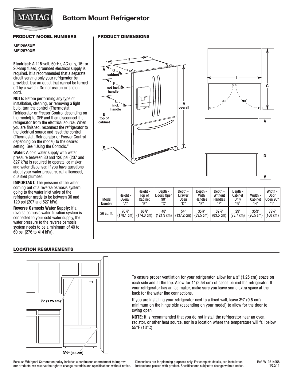 MFI2665XEW Dimension Guide
