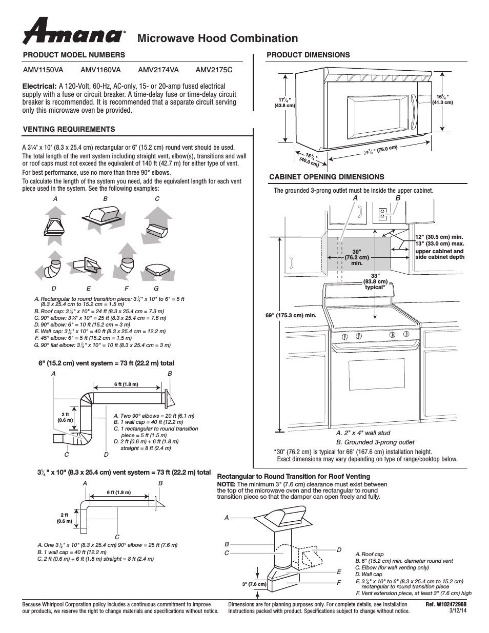 AMV2175CW Dimension Guide