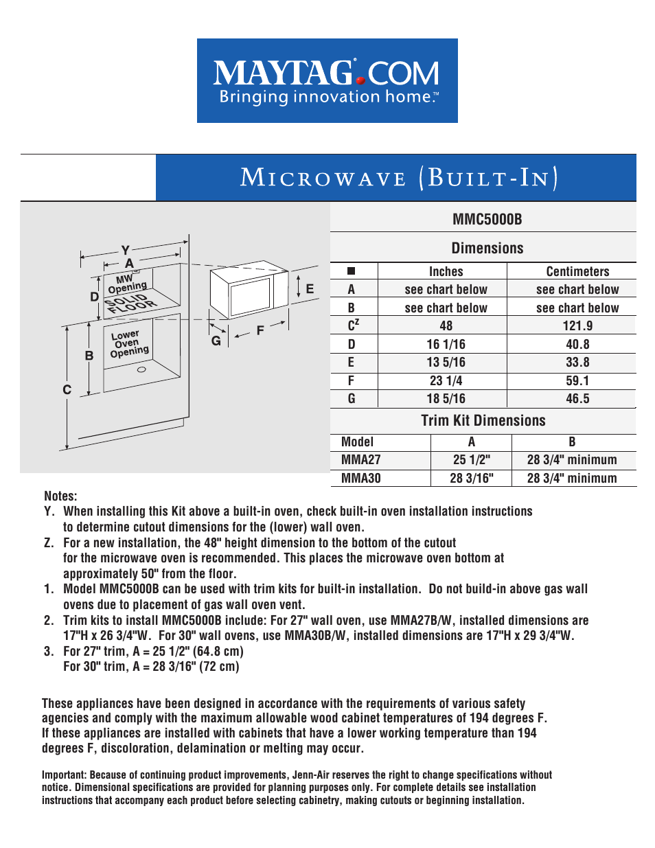 MMC5000BDW Dimension Guide