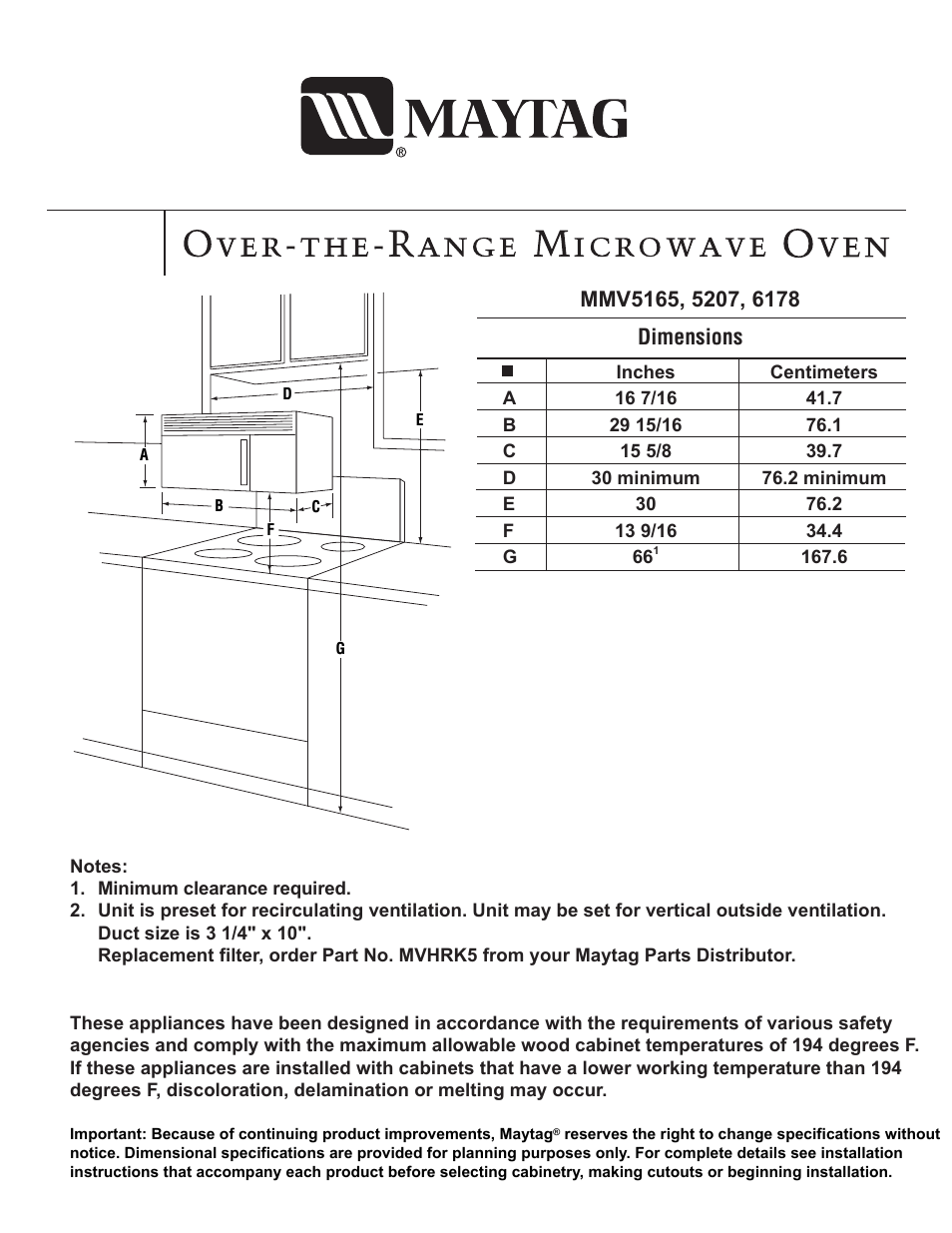 MMV5207AAW Dimension Guide