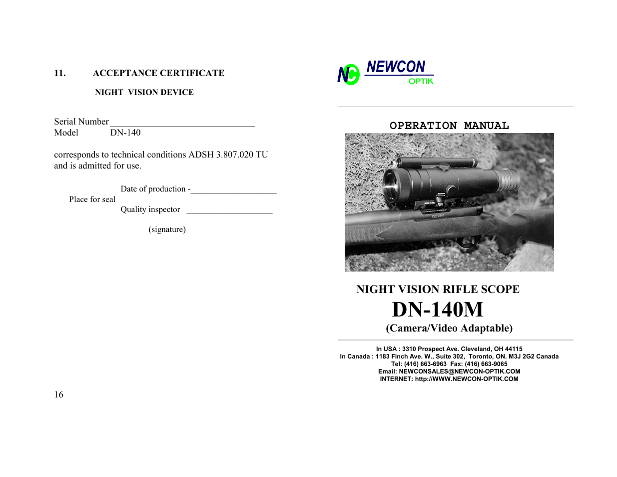 NIGHT VISION RIFLE SCOPE DN-140