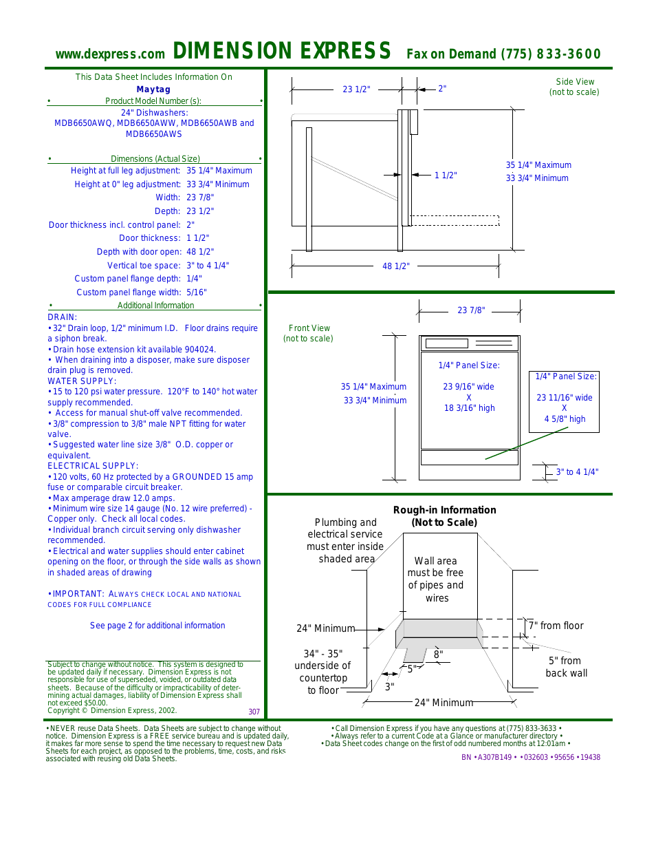 MDB6650AWW Dimension Guide