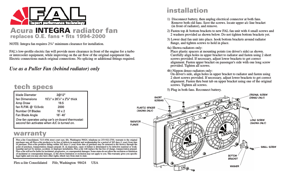 225 Acura INTEGRA radiator fan