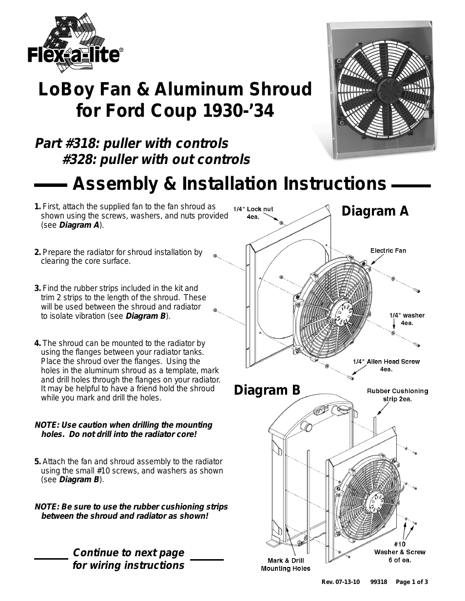 318: puller with controls LoBoy Fan & Aluminum Shroud for Ford Coup 1930-34