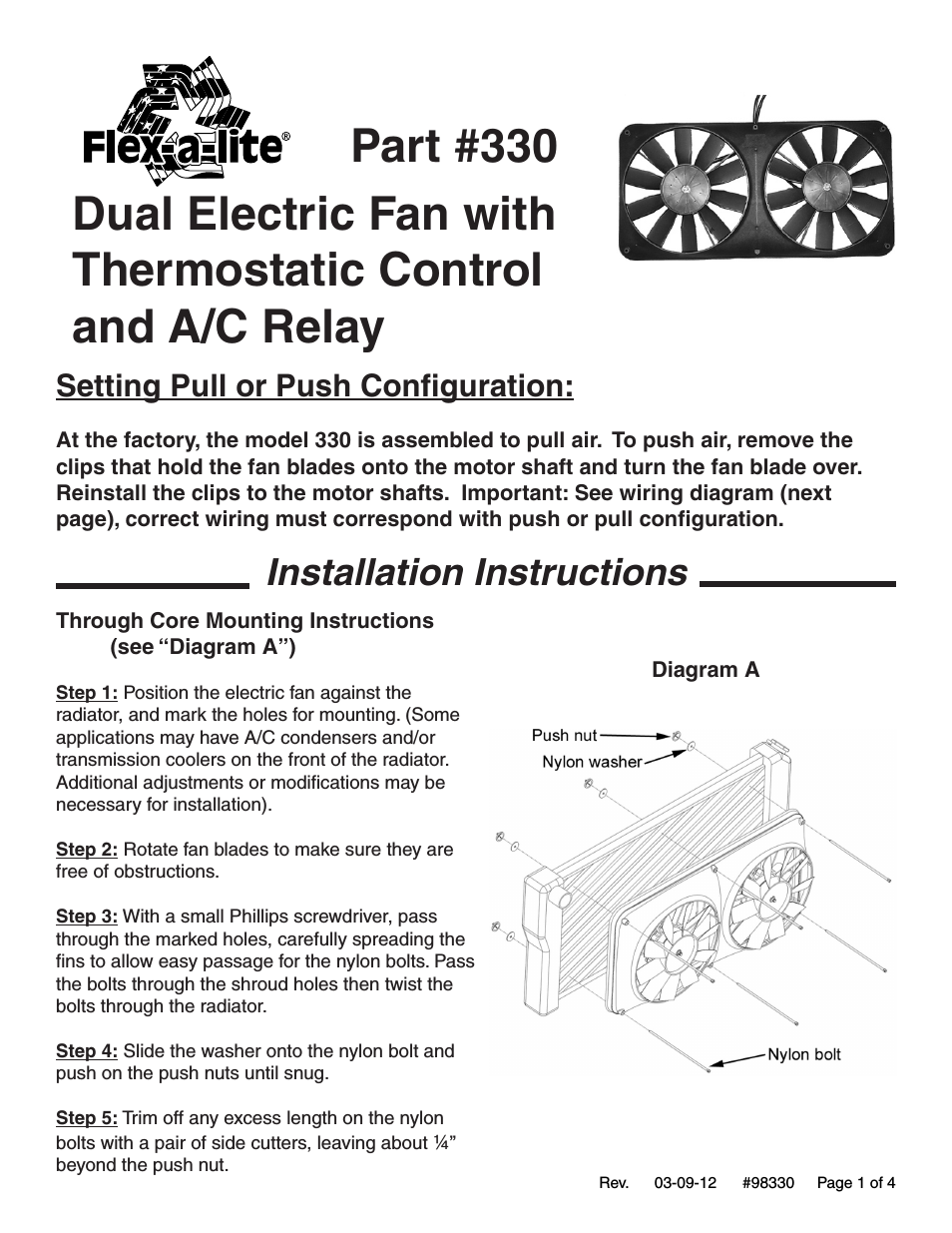 330 Dual Electric Fan with Thermostatic Control and A/C Relay