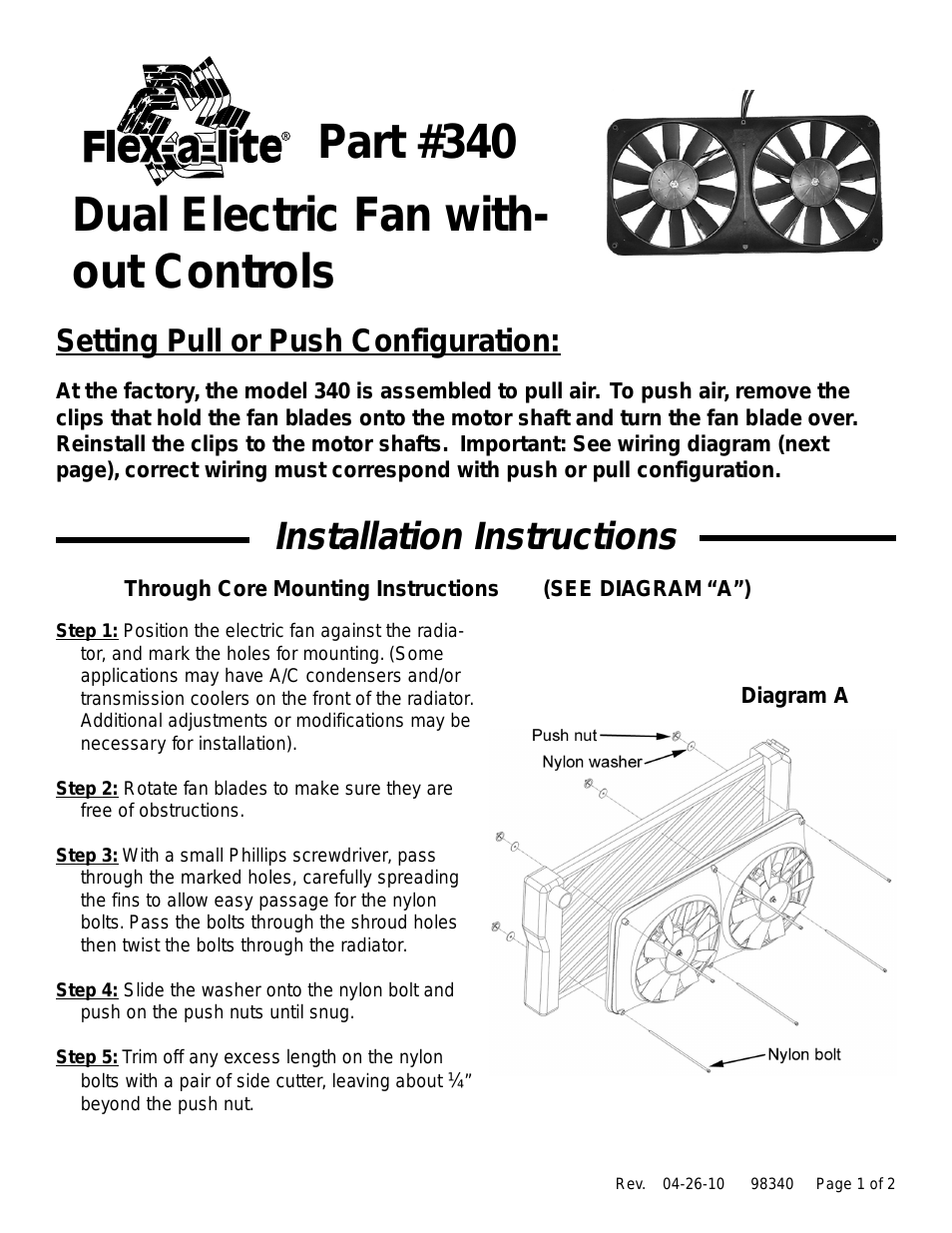 340 Dual Electric Fan with out Controls