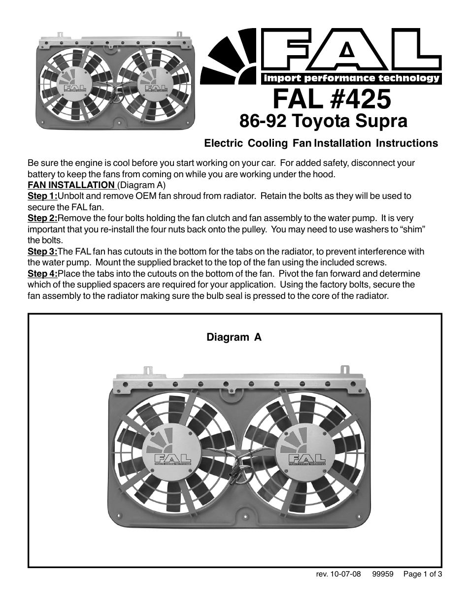 425 86-92 Toyota Supra Electric Cooling Fan