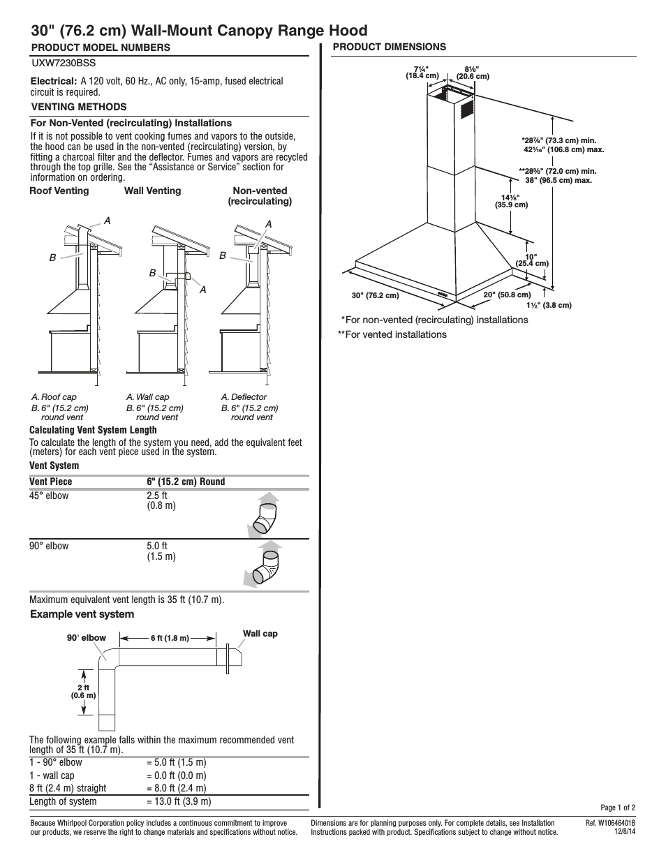 UXW7230BSS Dimension Guide