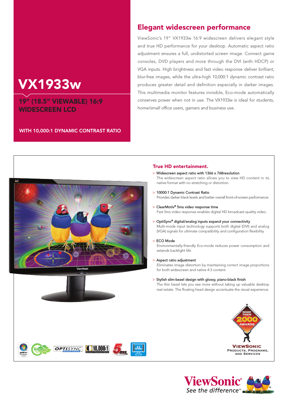 19" Widescreen LCD VX1933w